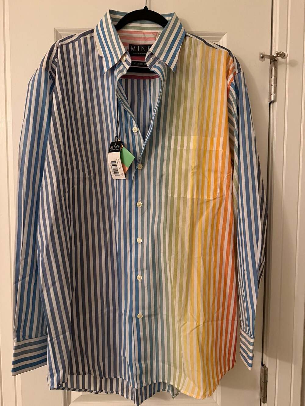 NWT MINE Classic Fit Multicolored Striped Cotton Long Sleeve Button-Up Shirt